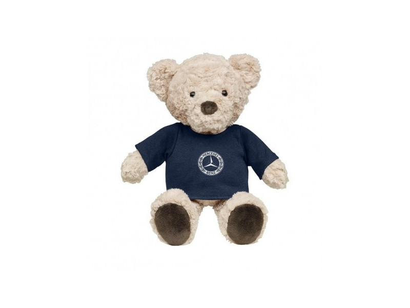 Ours en peluche beige avec t-shirt bleu marine Mercedes