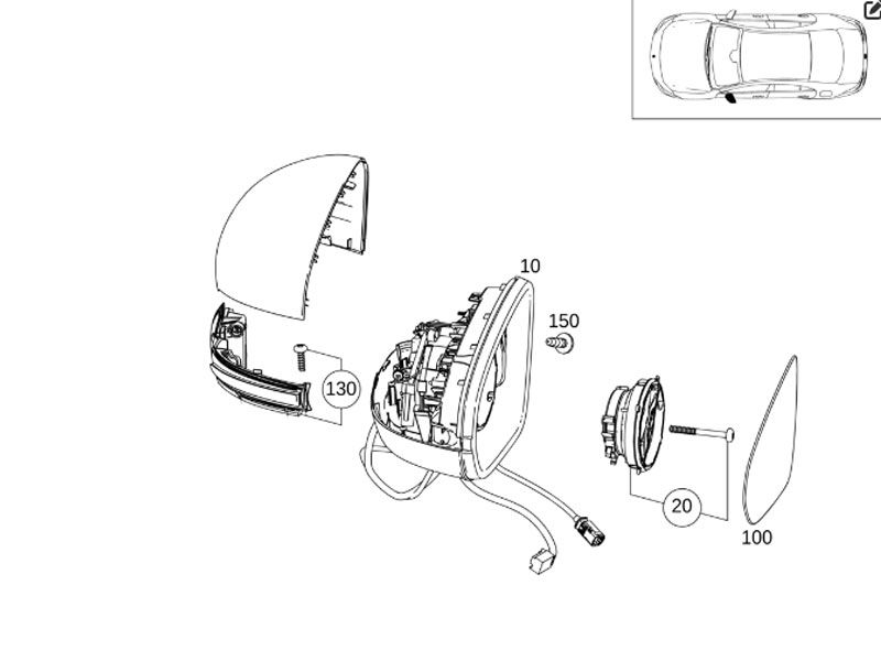 Kit Complet Rétroviseur Gauche Conducteur CLA 200 d Coupé code couleur 9696 Noir Mercedes-Benz