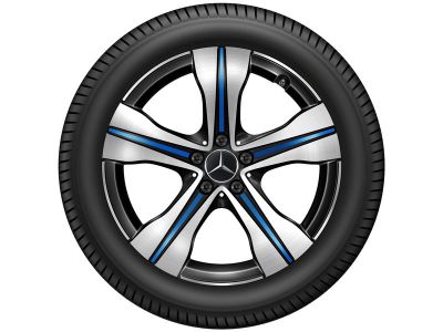 Jante Mercedes EQA H243 - 7,5 J x 19 pouces ET 53,5 - 5 branches avec éléments bleus
