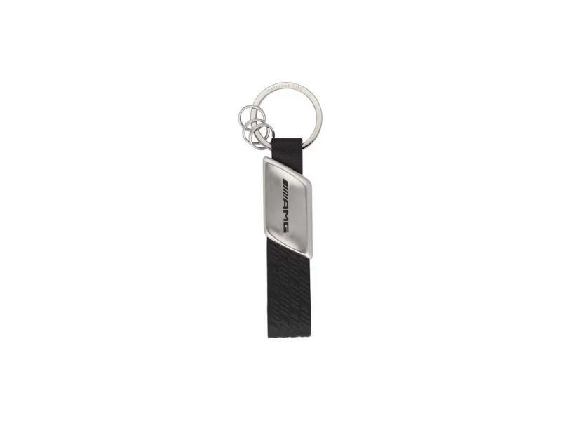 Porte-clés AMG, noir / argenté, Acier inoxydable / Cuir de pomme (végan)Mercedes-Benz